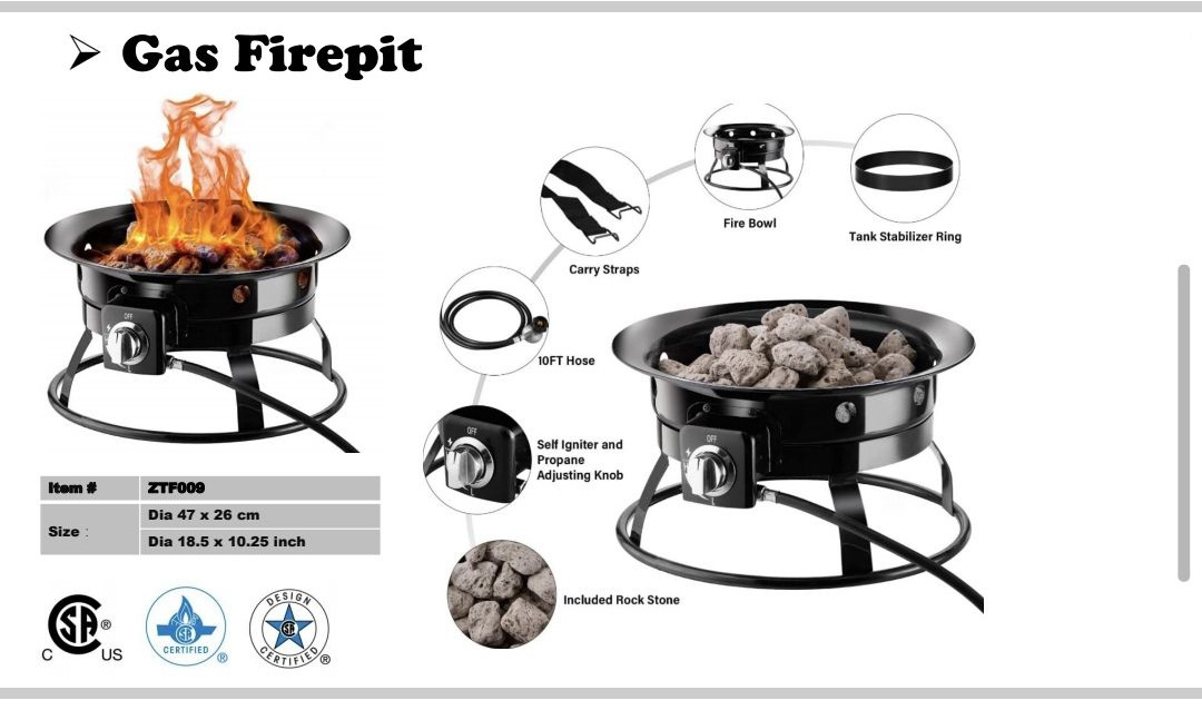 Kingjoy Outdoor propane gas stove heater camping portable firepits with stainless steel ring burner