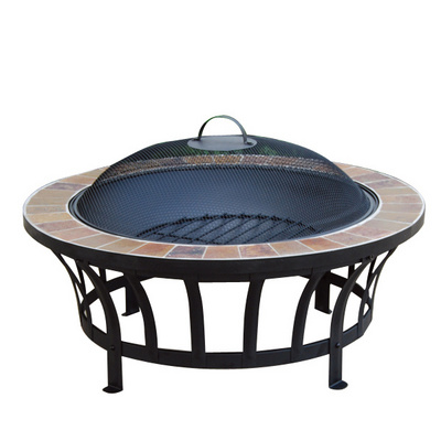 Slate Table outdoor wood burning Fire Pit With Steel Fire Bowl