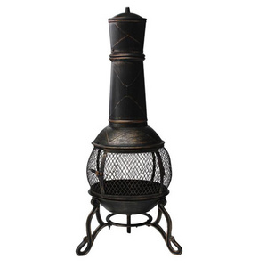 Garden wood burning cast iron fire pit with chimney