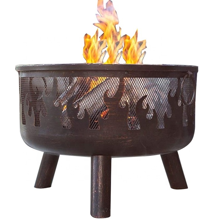 Black Metal Round Firepit Grills Patio Furniture Garden Outdoor 36 Inch Deep Bonfire Wood Burning fire pit