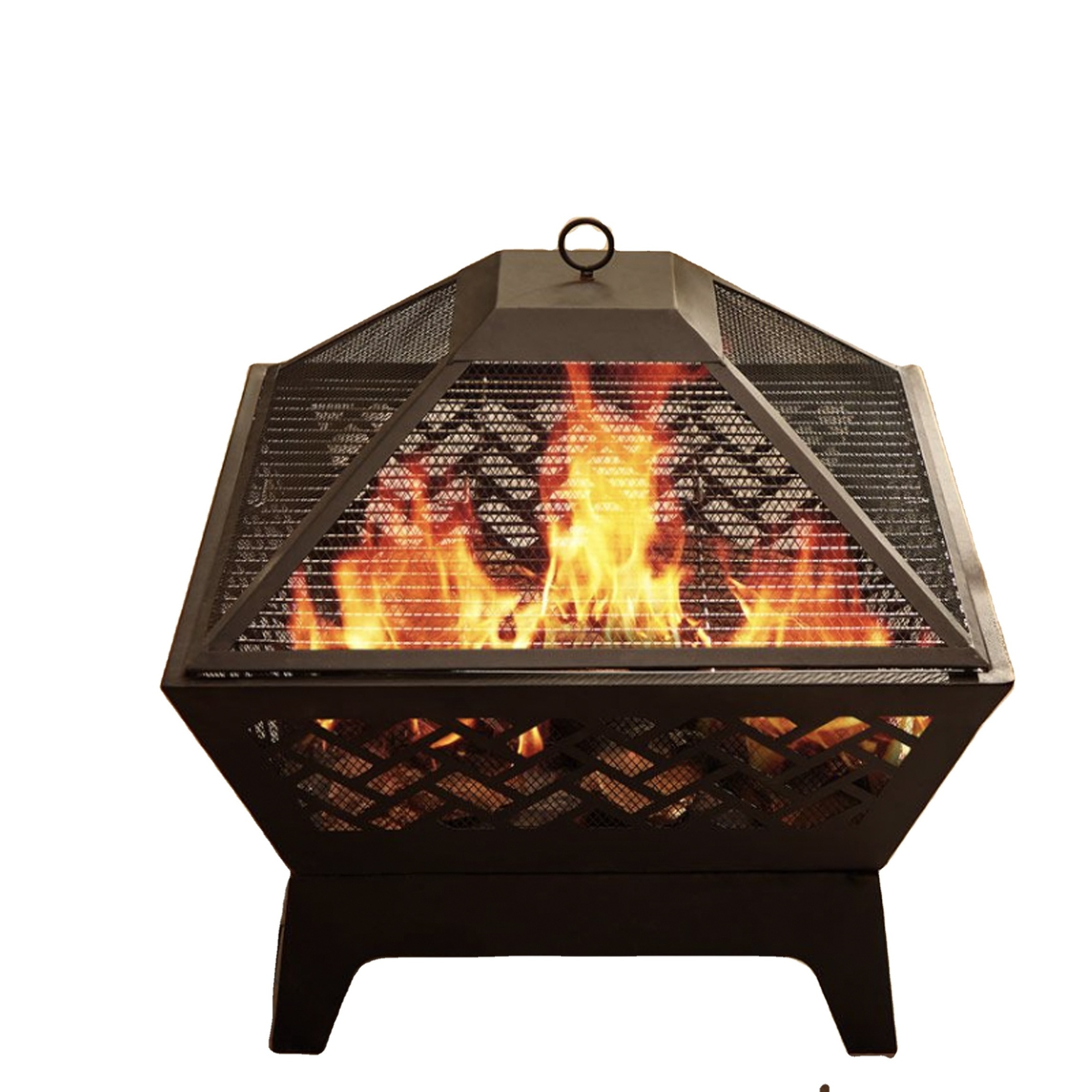 24 Inch Outdoor Garden Firepit Square Wood Chevron Fire Pit