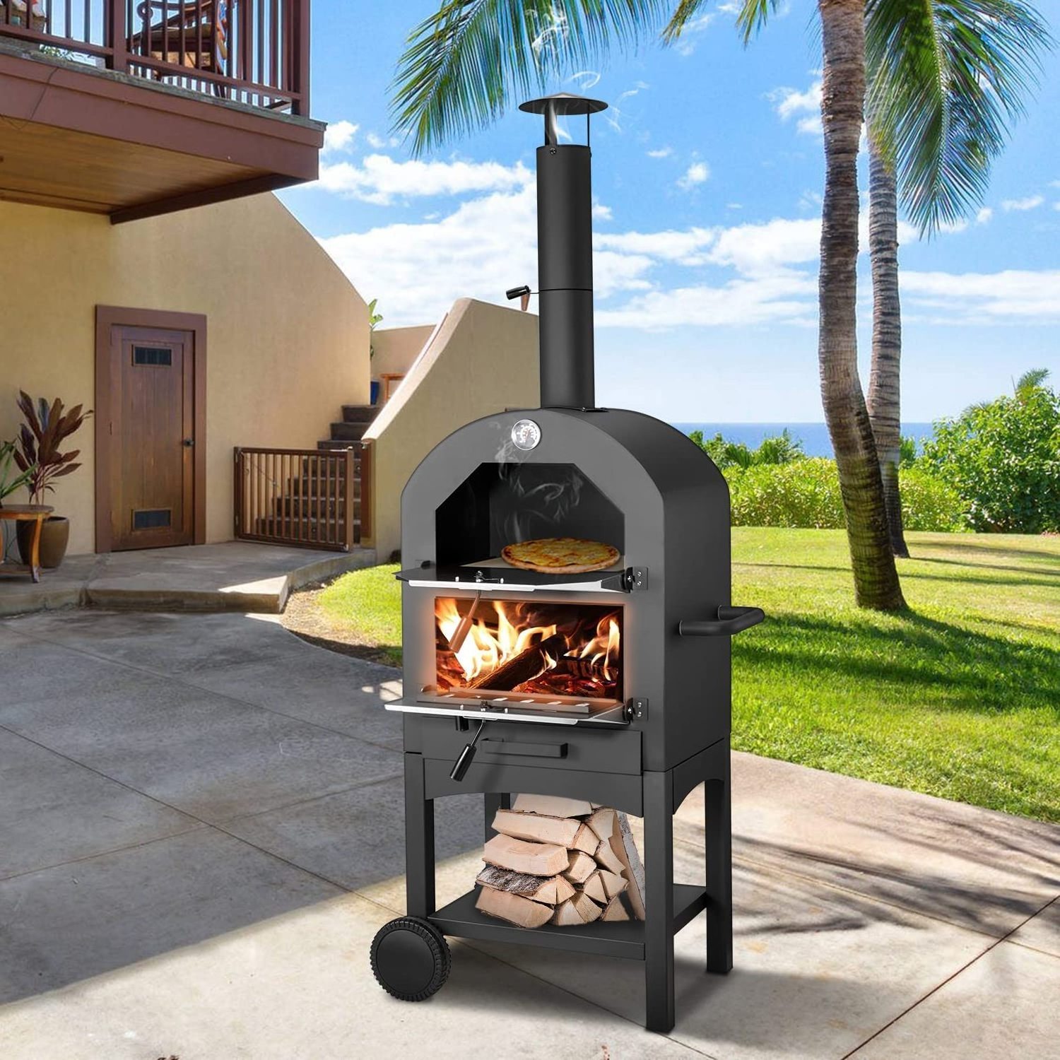 Garden supplier backyard Pizza Oven Wood Fired Pizza Oven for Outside with Grill 12 in Pizza Stone