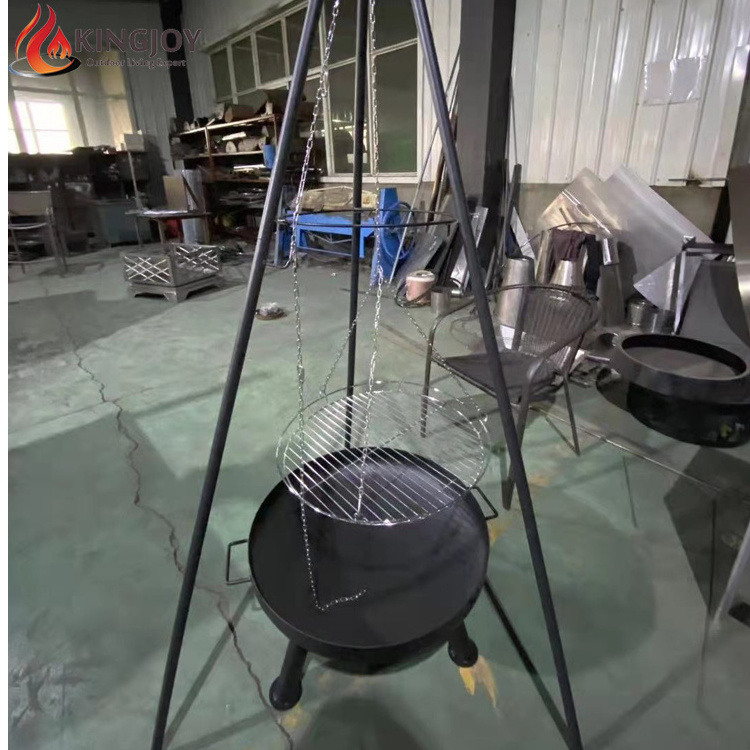 Campfire tripod grill steel fire pit with hanging bbq grill