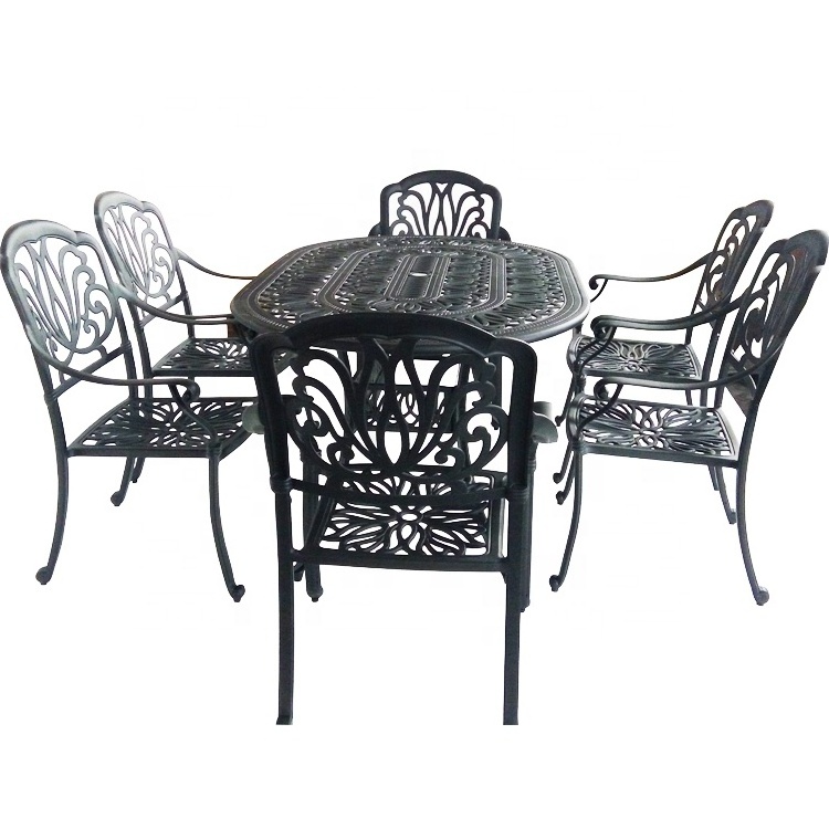 Hotselling Outdoor Furniture 6 Seater Patio Set Oval Cast Aluminium Garden Set Modern Outdoor Cast Aluminum Metal Comfortable