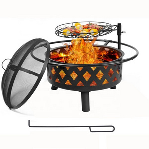 30" Outdoor wood fire pit Wood Burning Firepit with Cooking Grate