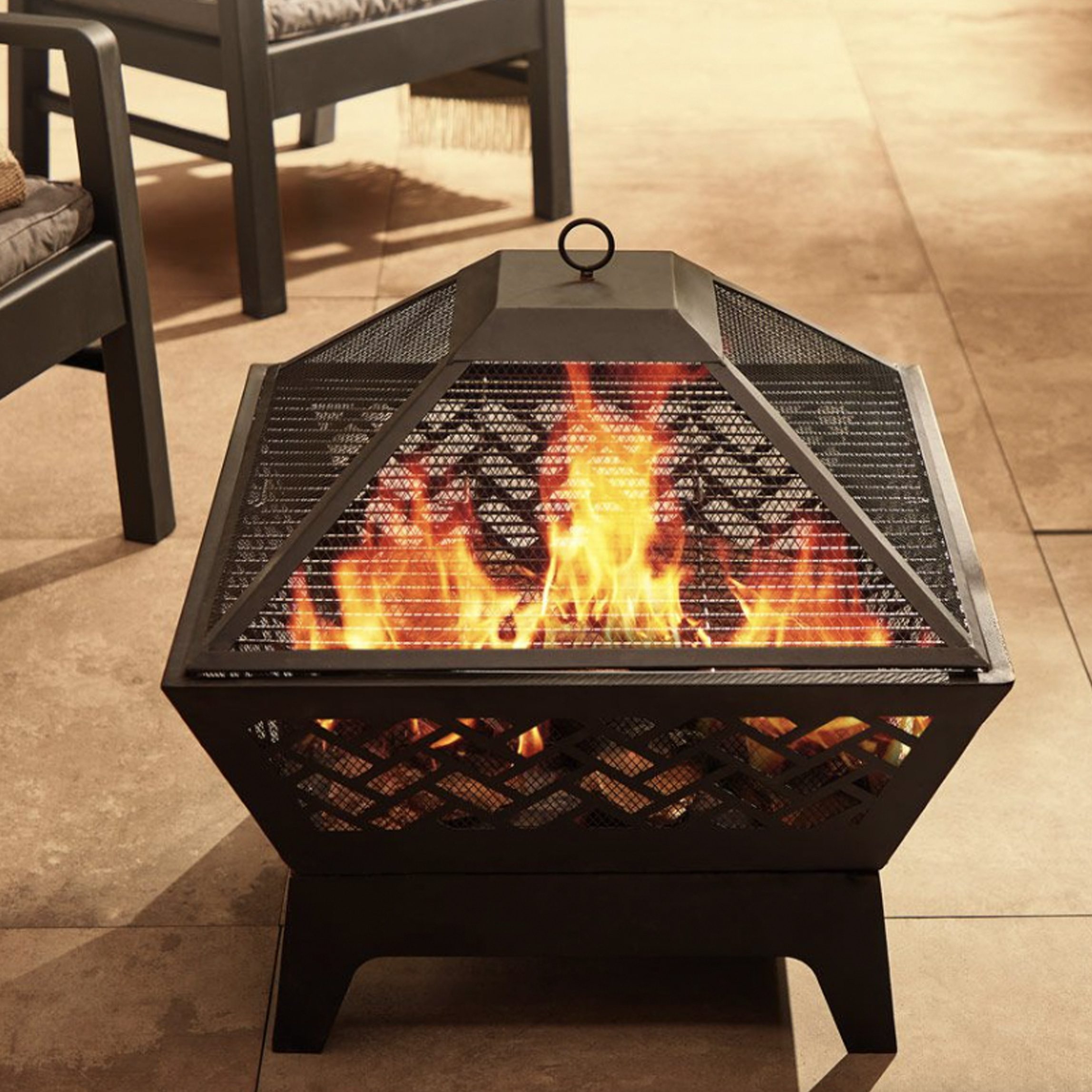 24 Inch Outdoor Garden Firepit Square Wood Chevron Fire Pit