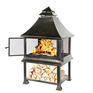 bronze garden patio steel outdoor fireplace with logstore