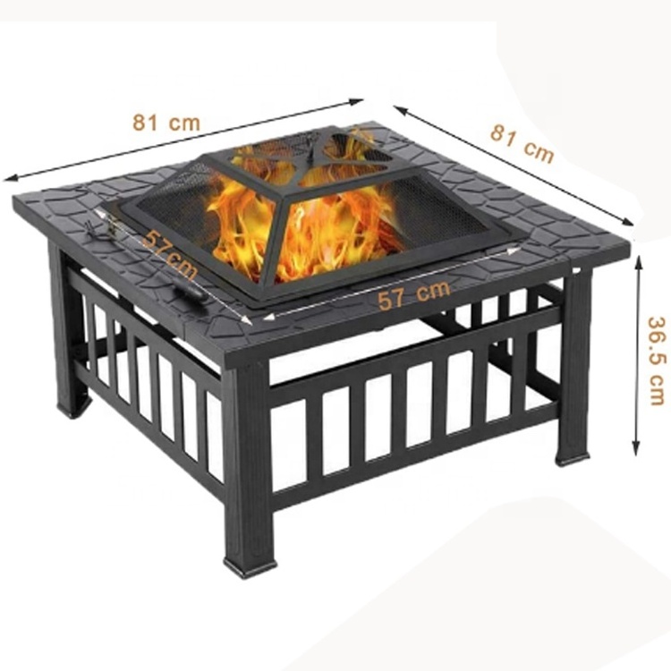 Hot Selling 3 in 1 Outdoor Patio Square Firepit For Garden with Waterproof Cover