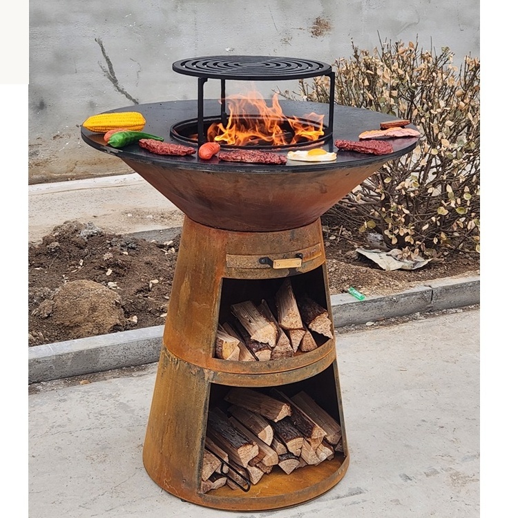 Outdoor Vertical Fire Pit Corten Steel Plancha Barbecue