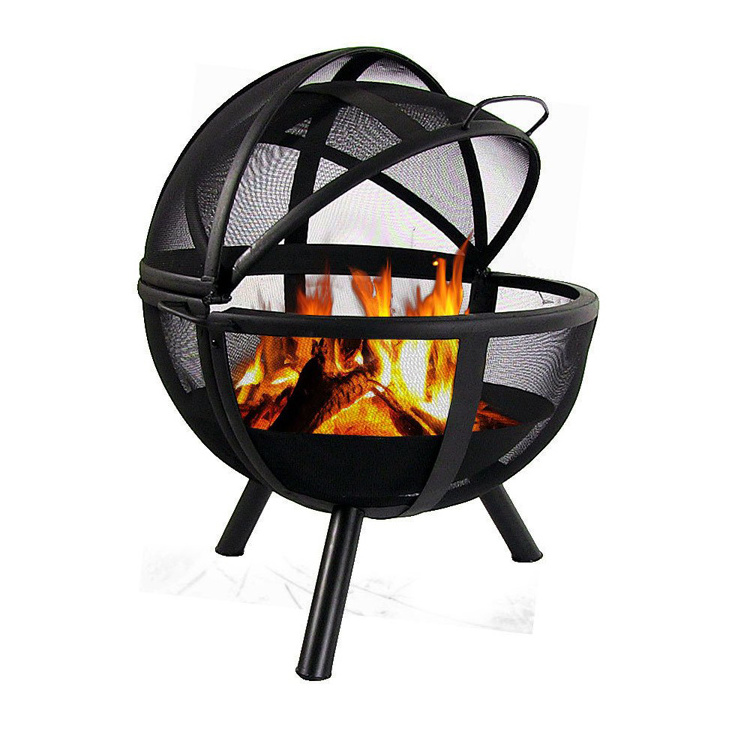 30 inch black steel sphere fire pit with cover