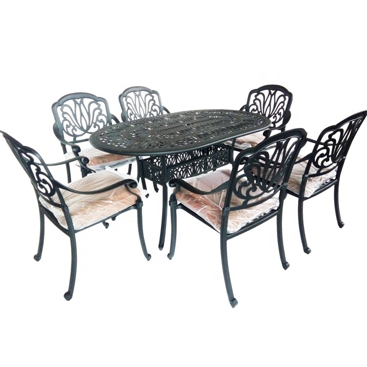 Hotselling Outdoor Furniture 6 Seater Patio Set Oval Cast Aluminium Garden Set Modern Outdoor Cast Aluminum Metal Comfortable