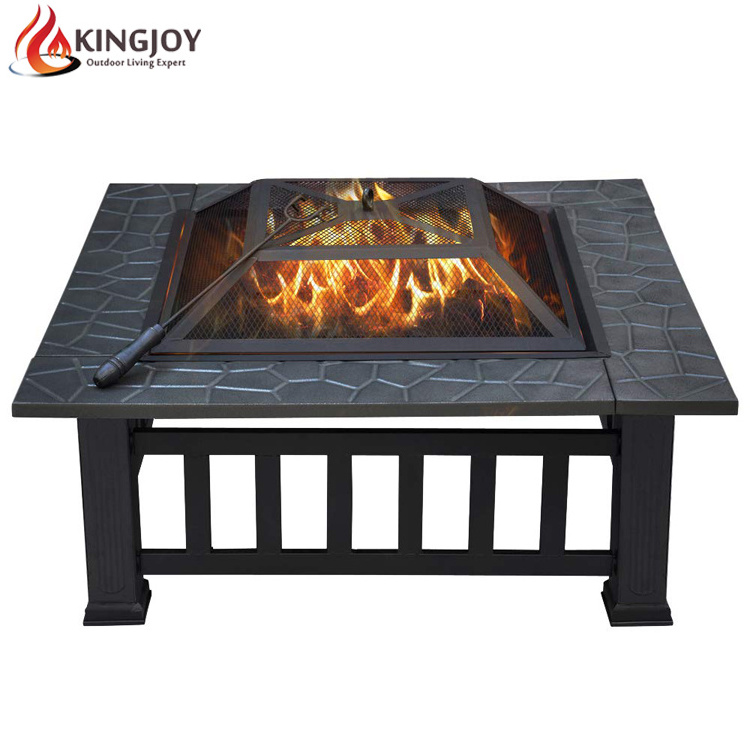 Outdoor Metal Firepit Square Table with spark screen