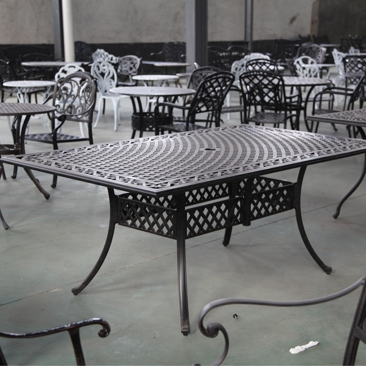 7 Piece Rectangular Cast Aluminum Table and Patio Chairs Garden Furniture Set