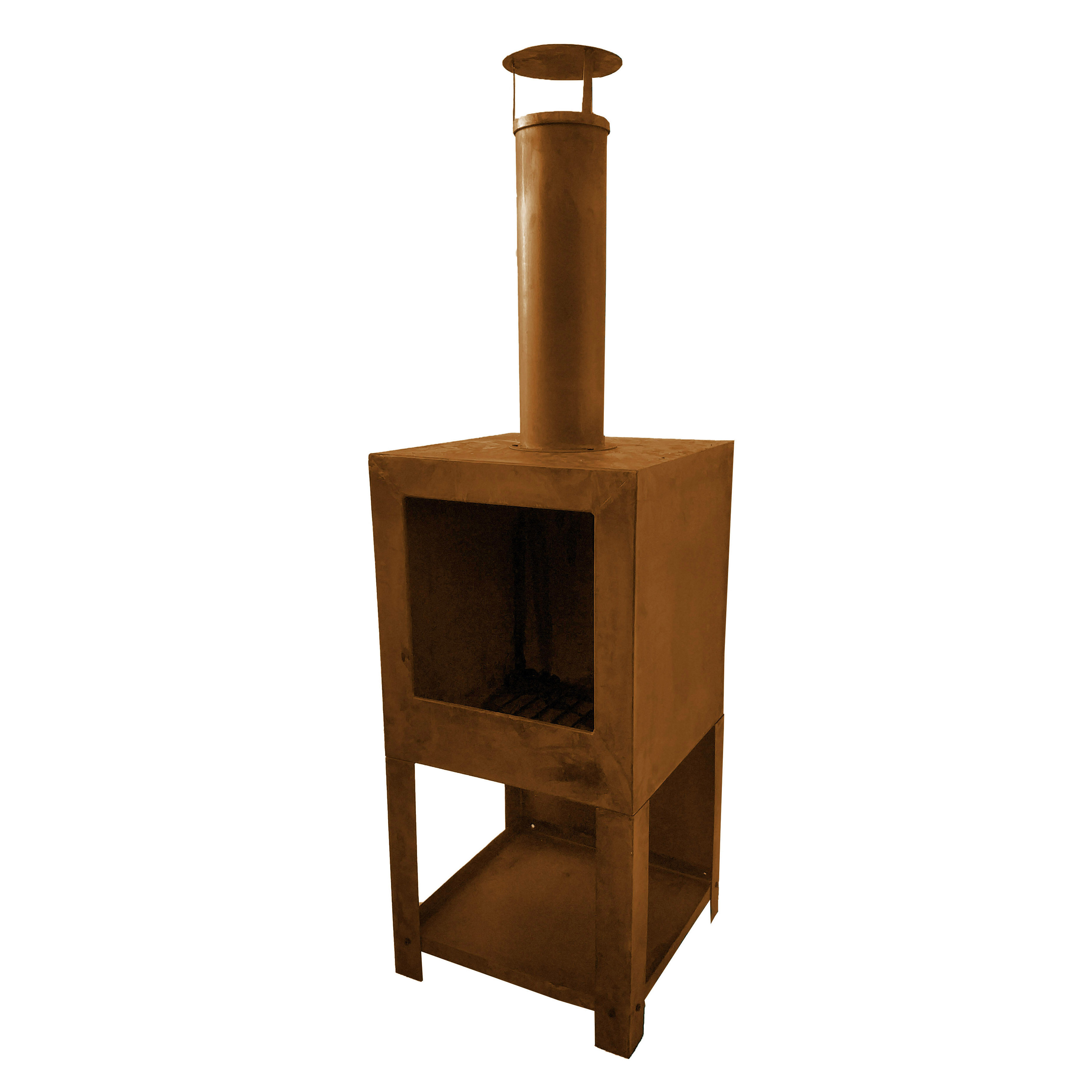 Corten Steel square chimenea fireplace outdoor