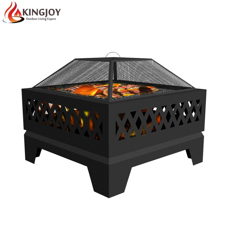 Outdoor Garden Wood Burning Patio Fire Pit With Chromed Cooking Grate