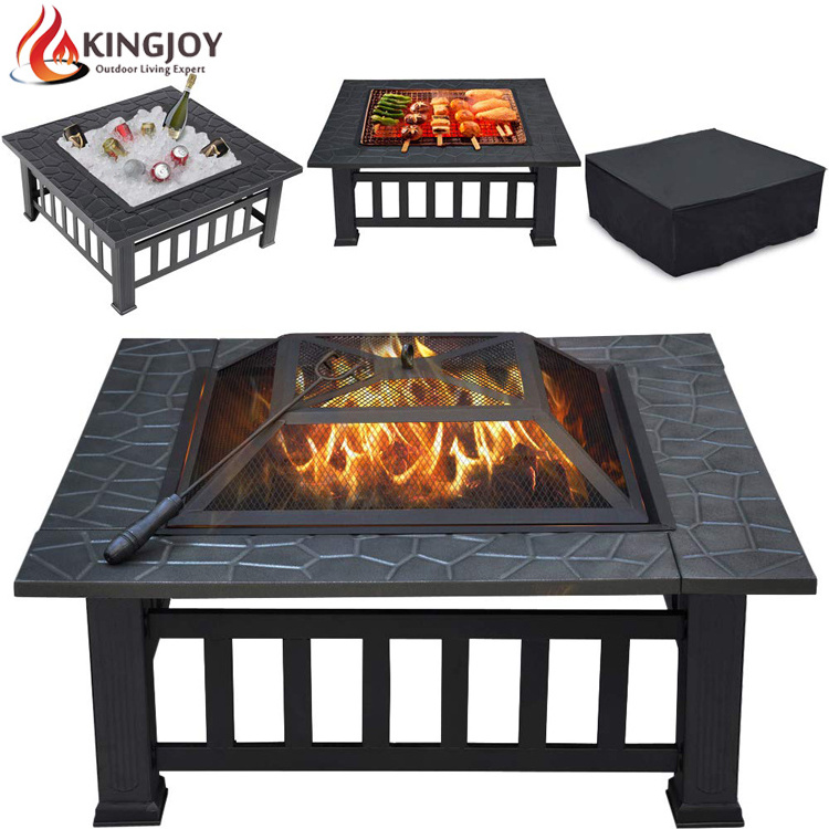 Outdoor Metal Firepit Square Table with spark screen