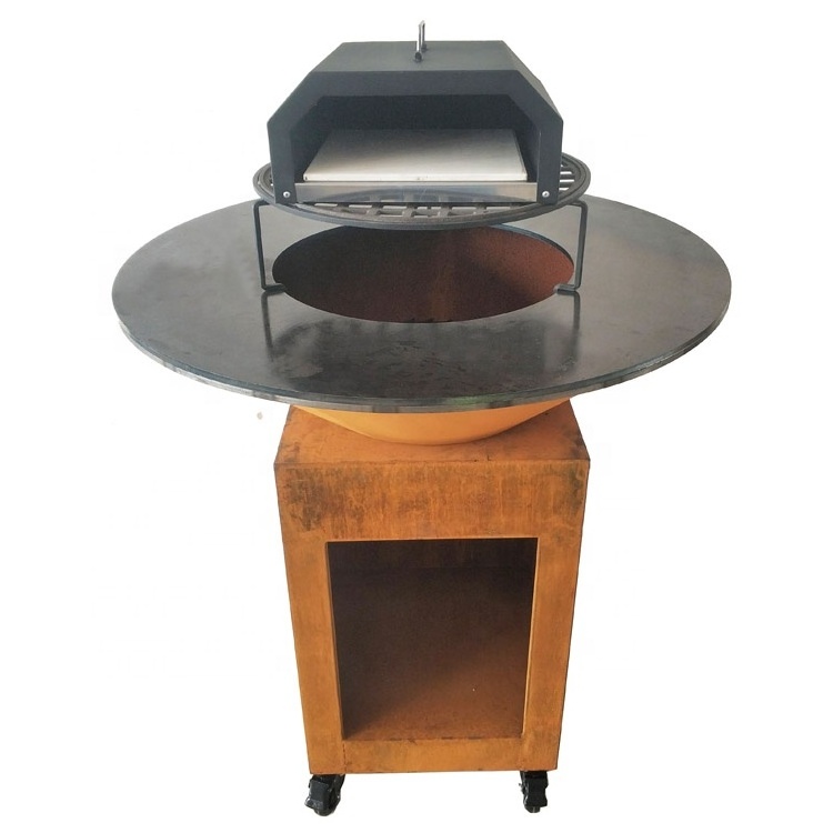 Rust fire pit cooking unit with BBQ stove