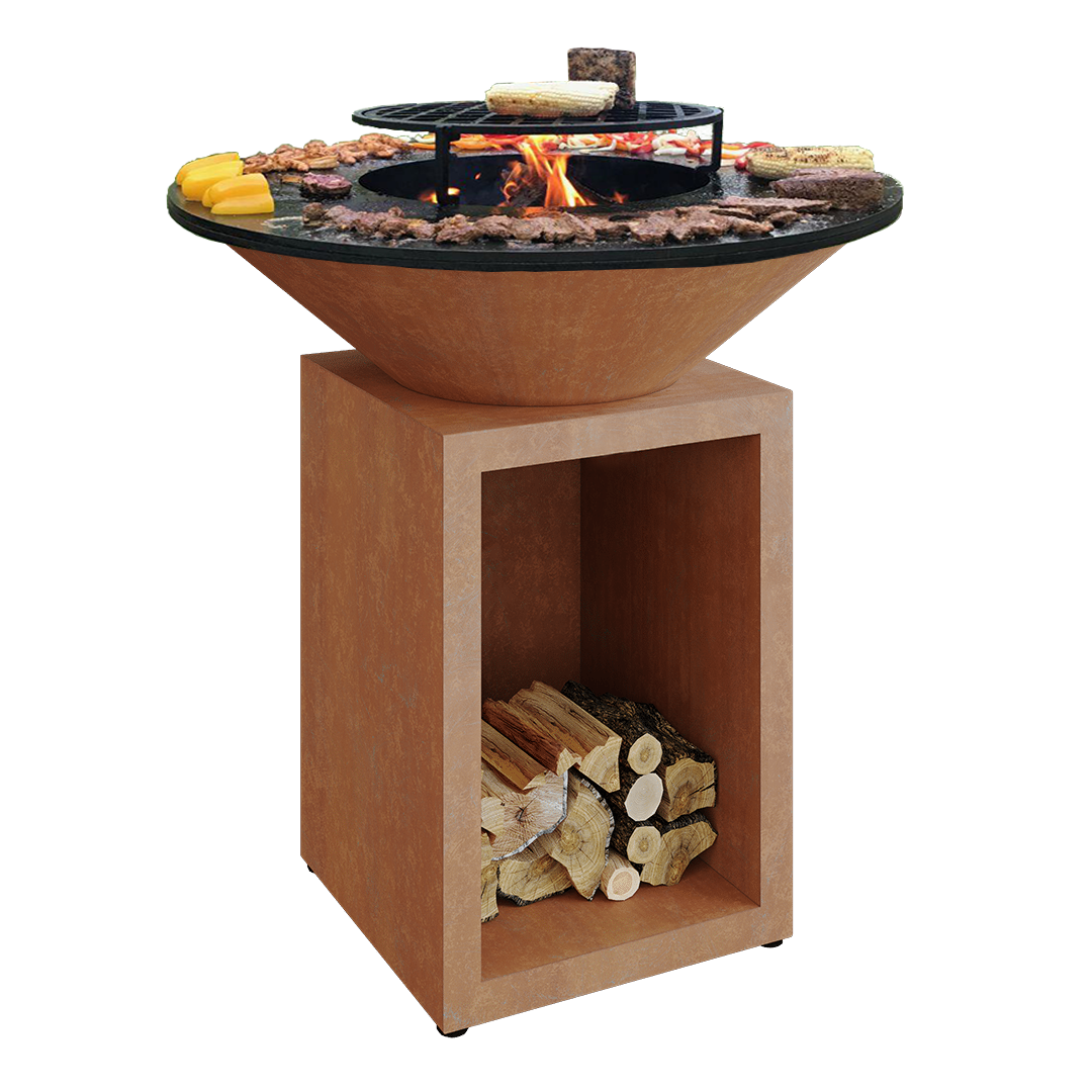 Heavy-Duty Wood-Burning Cooking Stove BBQ Charcoal Grill Corten Steel Fire Pit