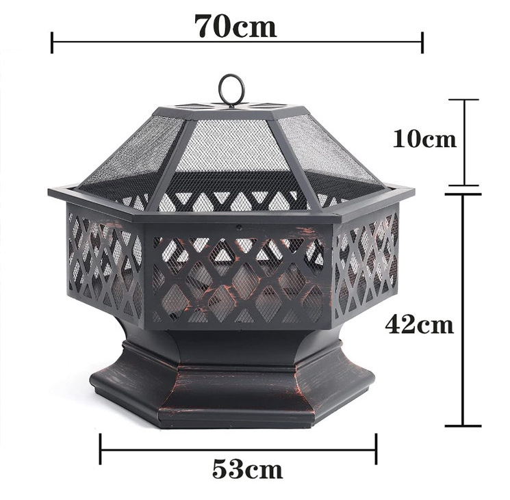 Kingjoy Outdoor Barbecue Brazier Hexagon Steel Wood Burning Bonfire Fire Pit Garden Grills