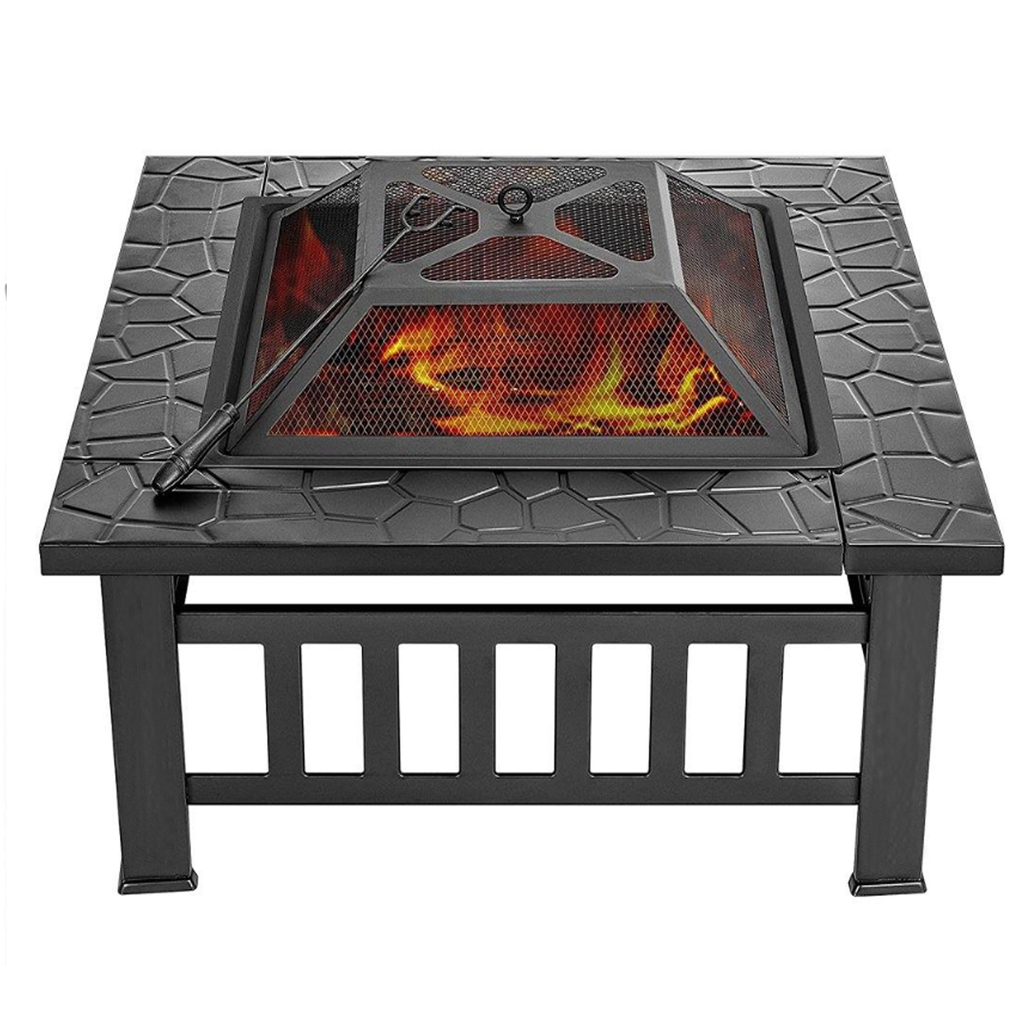 32 Inch 3 In 1 Outdoor Metal Square Firepit Table BBQ Stove