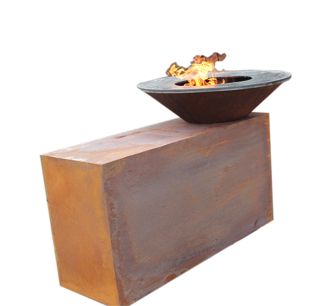 Corten weathering Steel Wood Charcoal BBQ Grills outdoor Kitchen Fire Pit with grilling accessories