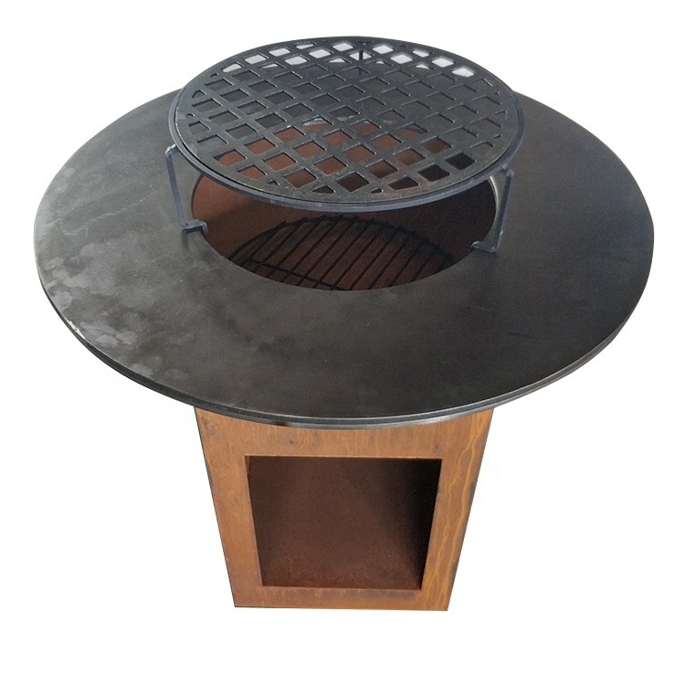 Heavy-Duty Wood-Burning Cooking Stove BBQ Charcoal Grill Corten Steel Fire Pit