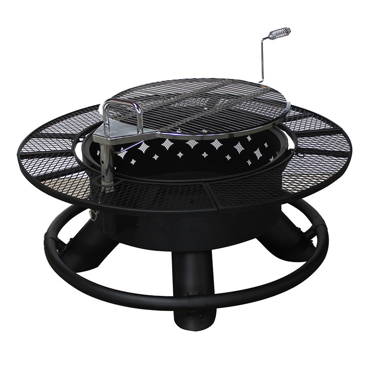 Outdoor wood burning table fire pit with bbq grill firepits