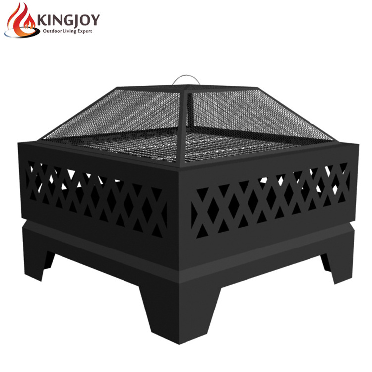 Outdoor Garden Wood Burning Patio Fire Pit With Chromed Cooking Grate