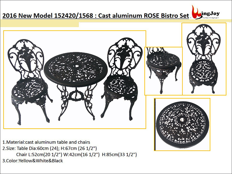 Kingjoy Bistro Sets Patio Furniture Modern Design Table and Chair Cast Aluminum Indoor Outdoor White Black Garden Set 3 Years