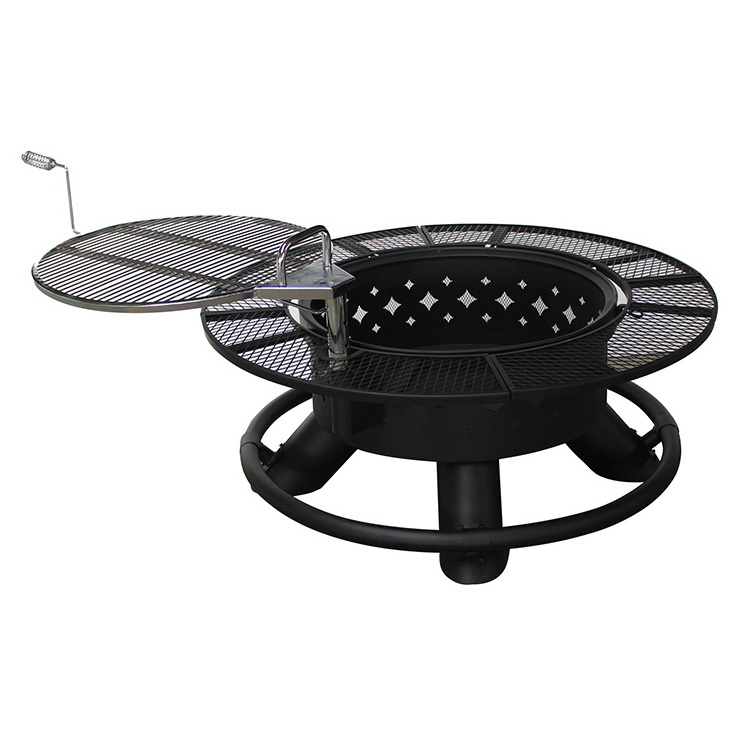 Outdoor wood burning table fire pit with bbq grill firepits