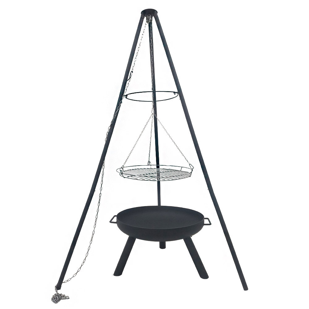 Campfire tripod grill steel fire pit with hanging bbq grill