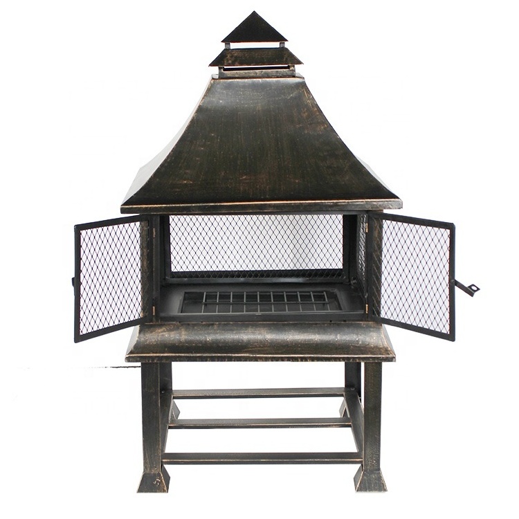 bronze garden patio steel outdoor fireplace with logstore