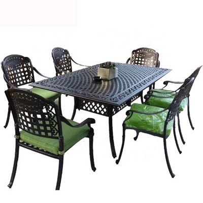 7 Piece Rectangular Cast Aluminum Table and Patio Chairs Garden Furniture Set