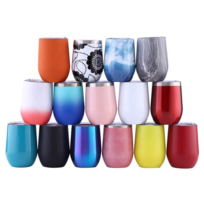 Top Seller Floral Travel Coffee 12oz Egg Shaped Vacuum Stainless Steel Wine Tumbler Cup Beer Mug 12 oz Wine Tumbler