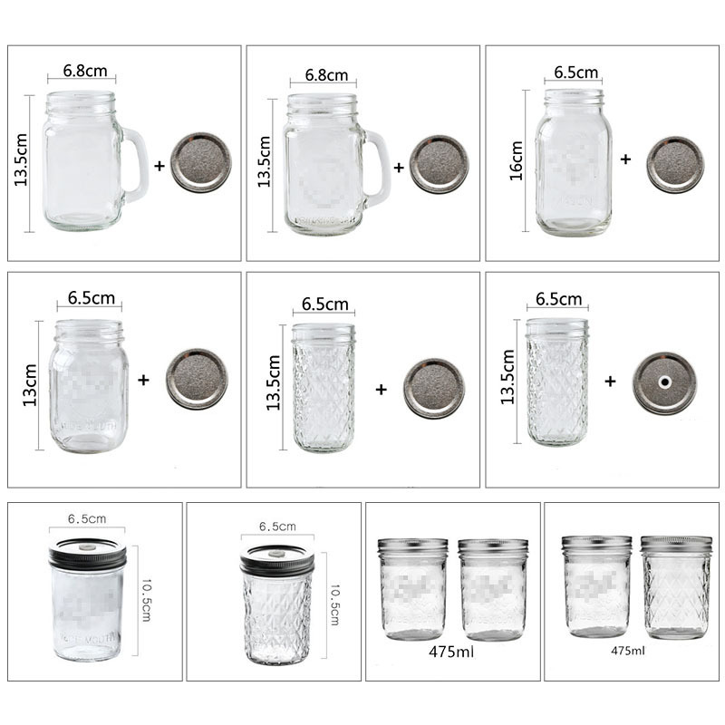 Food Storage Jar 4oz 8 oz 16 oz 16oz 32 oz Mini Short Shot Amber Wide Mouth Handle Mug Glass Mason Jar With Lid And Straws