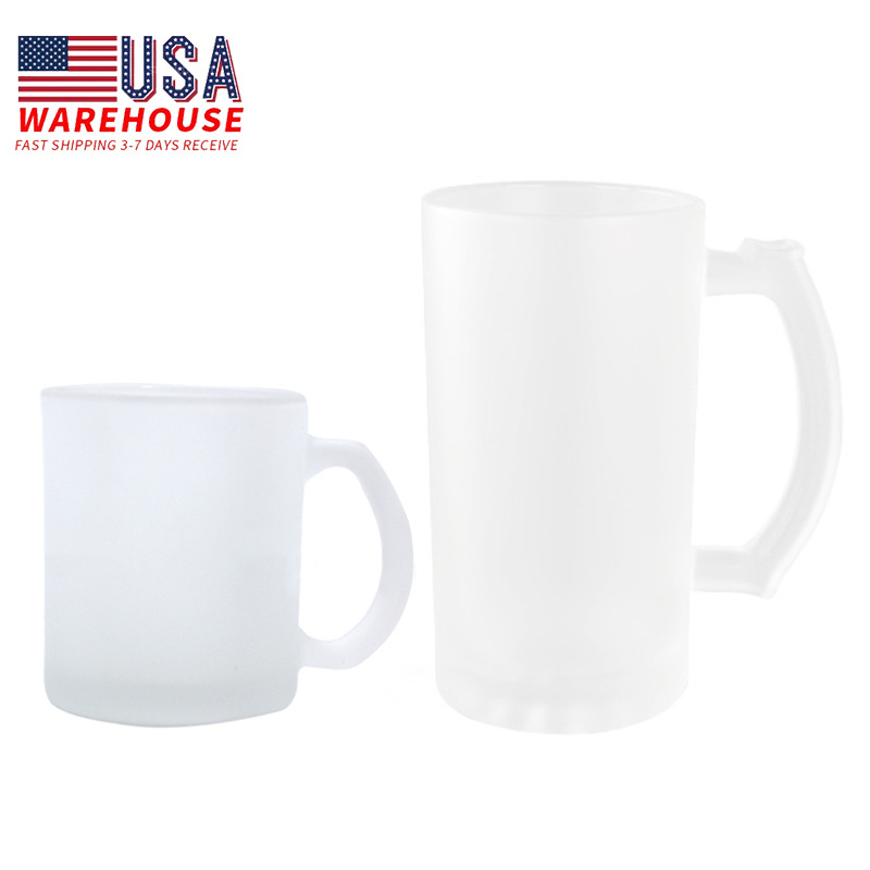 USA Warehouse 16oz Clear Travel Coffee Mug Gradient Colors 11oz Sublimation Frosted Glass Beer Mug Cup With Handle