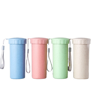 Wholesale cheap giveaways brass gargle cups glass water bottle promotional gift eco biodegradable wheat straw glass water bottle