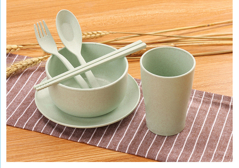 Wholesale Food Grade Eco-friendly Wheat Straw Dinnerware Sets Kids Feeding Plate Set