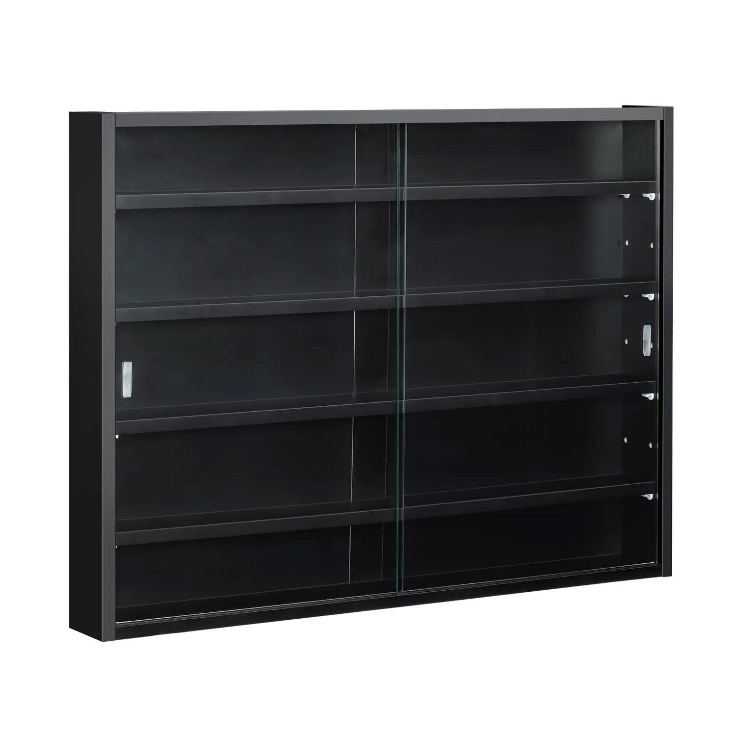 HIKUYA 5-storey Wall Shelf Display Cabinet, Shotglass Display Case with 2 Glass Doors and 4 Adjustable Shelves