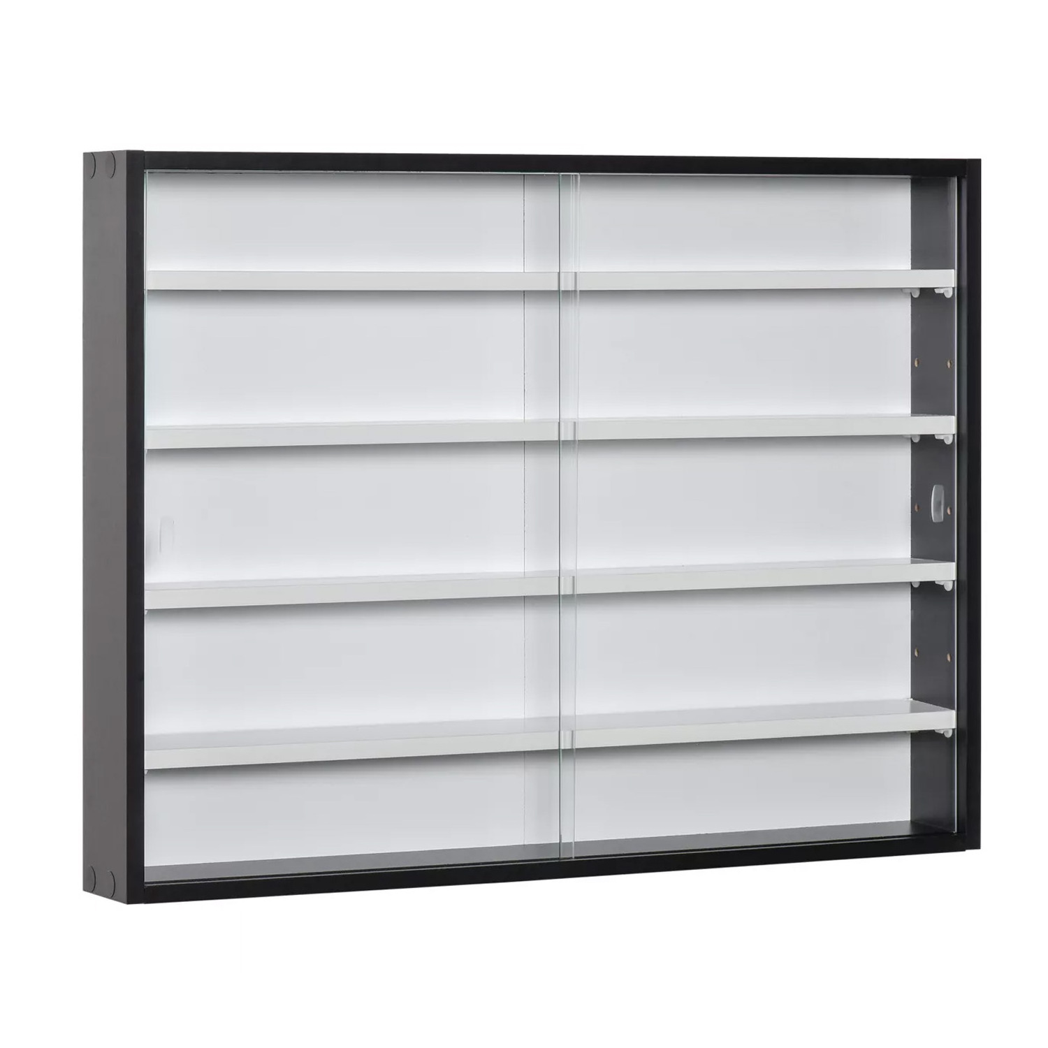 HIKUYA 5-storey Wall Shelf Display Cabinet, Shotglass Display Case with 2 Glass Doors and 4 Adjustable Shelves