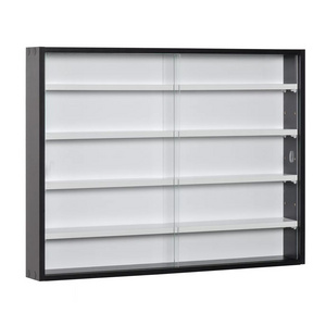 HIKUYA 5-storey Wall Shelf Display Cabinet, Shotglass Display Case with 2 Glass Doors and 4 Adjustable Shelves