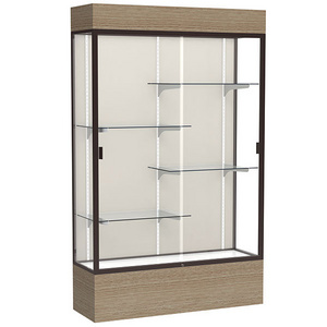 HIKUYA Lighted Aluminum Display Case Full Vision Glass cabinet with Sliding, locking tempered glass doors