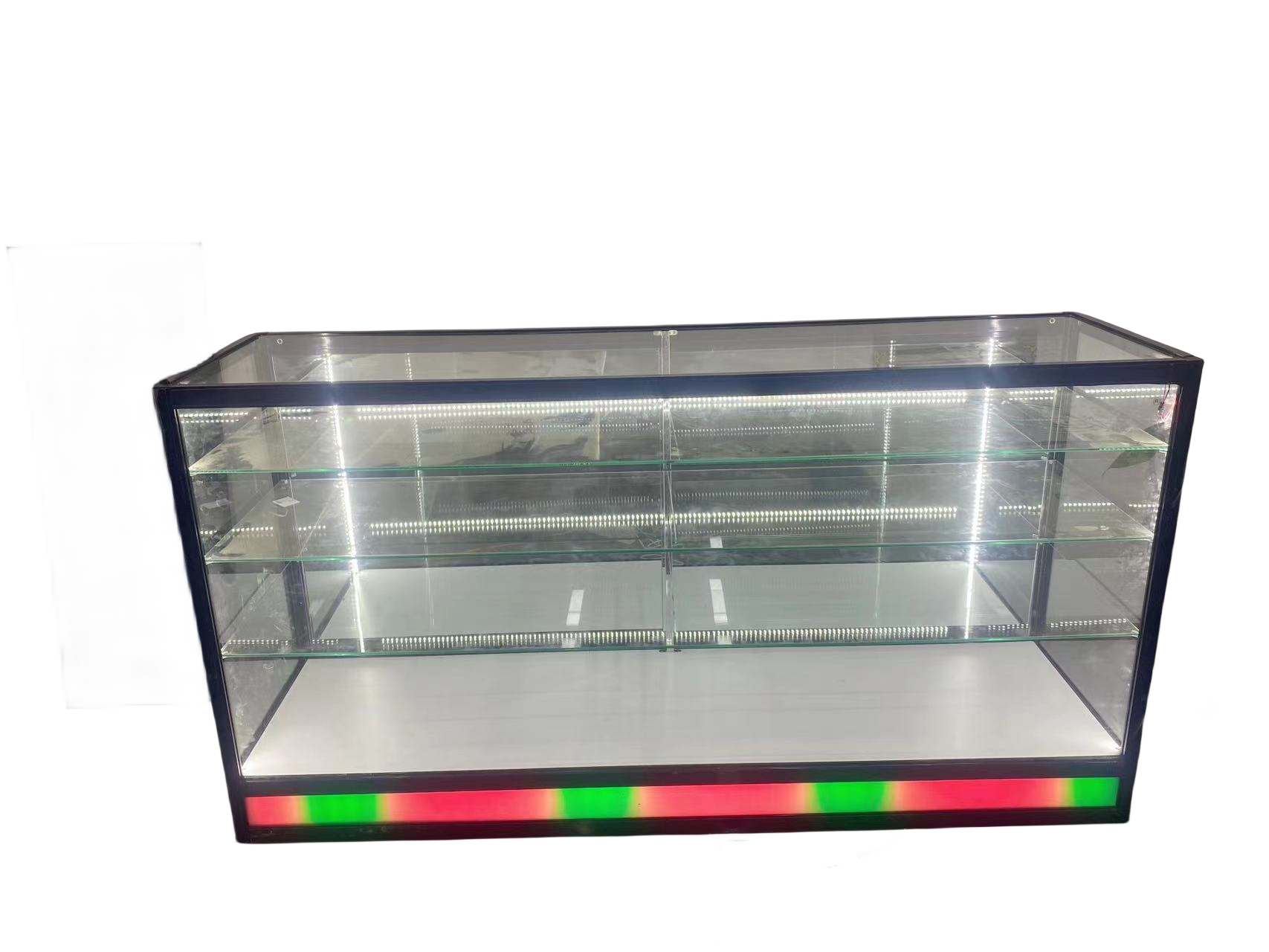 LED Smoke Shop Display with Sliding Mirror Door Aluminum Tempered Glass Cabinet for Retail Stores