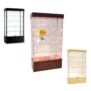 Full vision mdf slatwall and tempered glass smoke shop glass display cabinet showcases for handbags glass display showcase