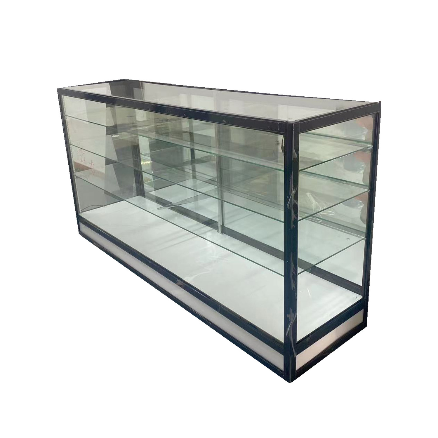 LED Smoke Shop Display with Sliding Mirror Door Aluminum Tempered Glass Cabinet for Retail Stores