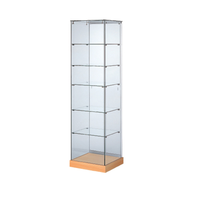 20 Inch Wide Glass Tower Case Frameless Glass Display Case