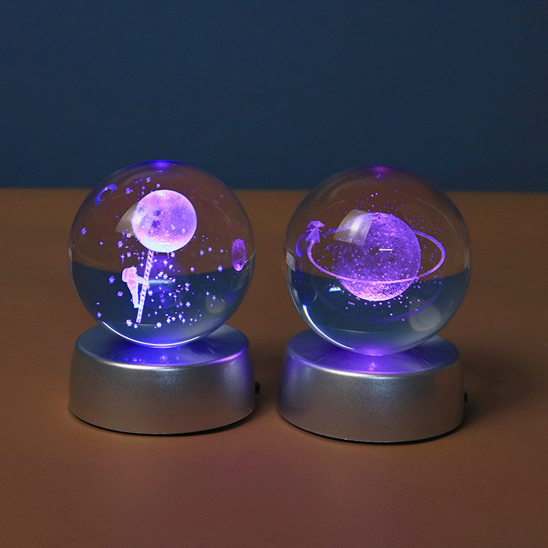 Decorative glass balls for small night lights Glowing 3D inner carved glass ball