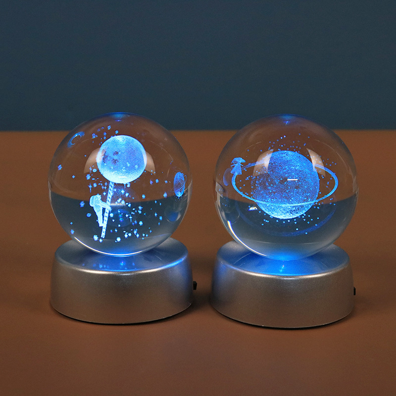 Decorative glass balls for small night lights Glowing 3D inner carved glass ball