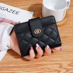 Women Fashion Small Zipper Wallet with Coin Purse PU Leather Plaid Purses Ladies Cute Mini Korean Version Small Card Pack New In