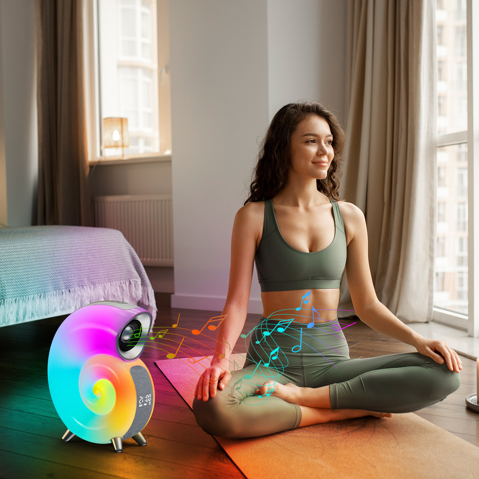 Conch Bluetooth Speakers Sunrise Bedside Atmosphere Lamp LED Night Light RGB with Stereo Colorful Music Rhythm Light APP Control